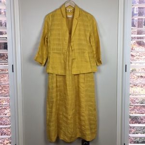 Eileen Fisher yellow linen dress with jacket small